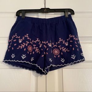 Navy Embroidered Soft Shorts